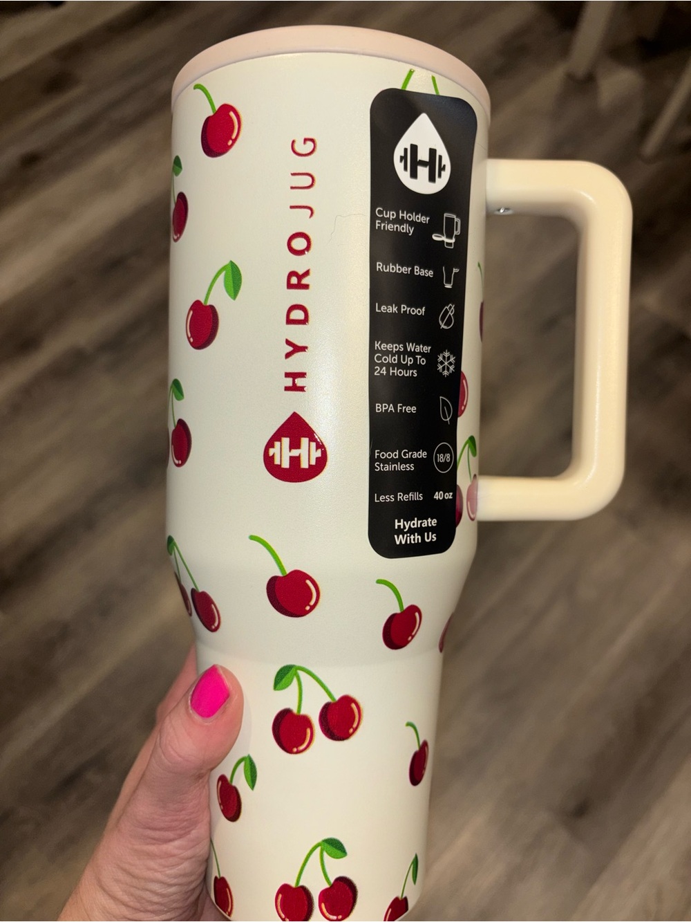 HJ Cherry Traveler 40oz - Cream with Red Cherry Accents